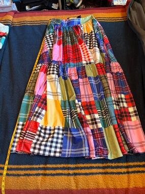 NWT QMP Multicolor Patchwork Plaid Maxi Skirt